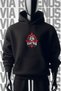 Muay Thai Front and Back Printed 3 Thread Wide Fit Black Hooded Sweatshirt - 2
