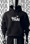 Muay Thai Front and Back Printed 3 Thread Wide Fit Black Hooded Sweatshirt - 2