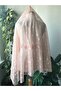 Powder Pink Henna Veil 100 Cm With White Flowers And Laser Flowers Belt - 2