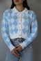 Stone Buttoned Diamond Patterned Bearded Crop Cardigan - 3