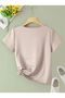Women's Beige V-Neck Regular T-Shirt - 2