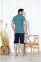 Men's Short Sleeve, Capri Collar, Buttoned, Pocketed, and Carriage Style 100% Cotton Green Color Pajama Set - 3