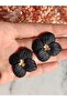 Flower Design Black Violet Polymer Clay Earrings - 5