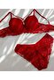 Women's Lace Embroidered Red Padded Underwire Supported Bra Panties Underwear Set - 3