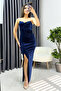 Women's Navy Blue Stone Thin Strap Velvet New Season Evening Dress