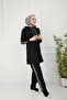Women's Black Hooded Sleeve Striped Tracksuit Set
