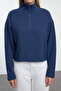 Indigo Selanik/Triko Görünümlü Fermuarlı Yaka Regular/Normal Kalıp Örme Sweatshirt TWOAW22SW0732 - 7