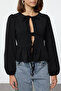 Black Tie Detail Regular/Normal Fit Stretchy Knitted Blouse Twoaw25Bz00230 - 3