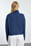 Indigo Selanik/Triko Görünümlü Fermuarlı Yaka Regular/Normal Kalıp Örme Sweatshirt TWOAW22SW0732 - 9