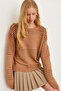Women's Dusty Rose Textured Stripe Detailed Sweater Kzk- 19000808