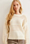 Women's Ecru Textured Stripe Detailed Sweater Kzk- 19000808 - 2