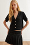 Black Knitwear Cardigan - Soft Texture, Short Sleeve, Hrk- 19000296 - 5