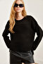 Women's Black Textured Stripe Detailed Sweater Kzk- 19000808 - 3