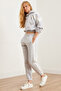 Women's Gray Stripe Detailed Raised Thick Tracksuit Set Etkm- 0000070