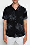 Black Regular Fit Apache Lapel Short Sleeve Loose Shirt Tmnss20Go0574 - 3