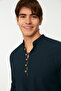 Navy Blue Slim Fit Half Placket Buttoned Judge Collar New 100% Cotton Shirt Tmnss20Go0097 - 4