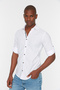 White Buttoned Collar Epauletted Slim Fit Long Sleeve 100% Cotton Shirt TMNSS20GO0189 - 5