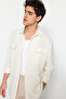 Ecru Oversize Fit Linen Textured Double Pocket Jacket Shirt Tmnss23Go00089 - 3