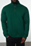 Green Plus Size Oversize/Normal Fit Stand Collar Zip-Up Fleece Inside Sweatshirt Tmnaw24Ao00024 - 3