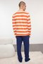 Men's Orange- Ecru Striped Polo Neck Regular Fit Knitted 100% Cotton Pajamas Set Tmnaw25Pt00019 - 5