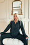 Green Plaid Printed Front Buttoned Long Sleeve Velvet Pajama Set - 2