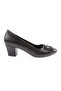 Black Women's High Heels - Blunt Toe, Crystal Square Buckle, Laser 3432328