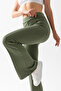 Women's khaki high waist gathered flexible front ribbed modal fabric spanish leg leggings pants - 7