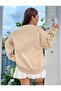 Women's Oversize Beige Michelangelo Hand Sweatshirt Crew Neck - 3