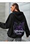 Women's Black Oversize Inspire Back Printed Hoodie - 5