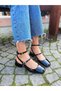 Mary Jane Narrow Fit Black Patent Leather Vintage Square Blunt Toe Thick Heeled Shoes - 2
