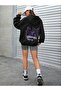 Women's Black Oversize Inspire Back Printed Hoodie - 2