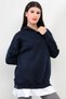 Navy Blue Women's Oversize Hooded Sweatshirt with Skirt and T-Shirt Layer Detail Ribbed Hoodie - 2520
