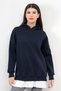 Navy Blue Women's Oversize Hooded Sweatshirt with Skirt and T-Shirt Layer Detail Ribbed Hoodie - 2520 - 2