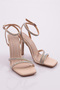 Women's Silver Stone Ankle Belt Tie Heeled Sandals Beige Satin 313733210 - 2