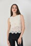 Women's Round Neck Openwork Lace Knit Sweater - 3