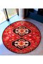 Red Themed Traditional Motif Patterned Round Woven Base Vintage Decorative Carpet 6220