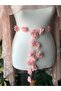 Powder Pink Henna Veil 100 Cm With White Flowers And Laser Flowers Belt - 3