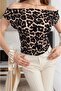 Women's Leopard Patterned Short-Sleeved Boat Neck Elegant Summer Blouse - 2