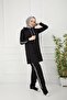Women's Black Hooded Sleeve Striped Tracksuit Set - 2