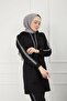 Women's Black Hooded Sleeve Striped Tracksuit Set - 3