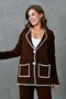 Women's Jacket Lapel Collar Buttoned Pocket Detailed Cardigan and High Waist Pants Bottom Top Coffee Knitwear Set 1039 - 6