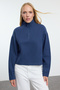 Indigo Selanik/Triko Görünümlü Fermuarlı Yaka Regular/Normal Kalıp Örme Sweatshirt TWOAW22SW0732 - 6