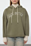 Haki Kalın İçi Polarlı Triko Bant Detaylı Kapüşonlu Örme Sweatshirt TWOAW22SW1806 - 4