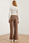 Women's Brown Front-Seamed, Hooded, Pocketed, Wide-Leg, Thick Sweatpants Eşf-00000073 - 5