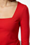 Kırmızı Pamuklu Kare Yaka Regular Fit Örme Bluz TWOAW24BZ00016 - 5