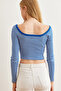 Women's Cobalt Blue Pool Collar Striped Stretchy Crop Blouse Blz- 19002725 - 6