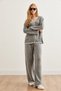 Women's Gray Piping Detailed Top Cardigan Bottom Trousers Knitwear Set Tkm- 19000305 - 5