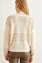 Women's Ecru Textured Stripe Detailed Sweater Kzk- 19000808 - 6