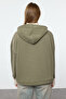Haki Kalın İçi Polarlı Triko Bant Detaylı Kapüşonlu Örme Sweatshirt TWOAW22SW1806 - 5