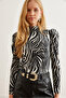Women's Zebra Black Princess Sleeve Suede Textured Blouse Blz-19002728 - 3
